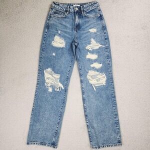Forever 21 Premium Jeans Womens 26 Blue High Rise Distressed Mom 90s Fit Denim